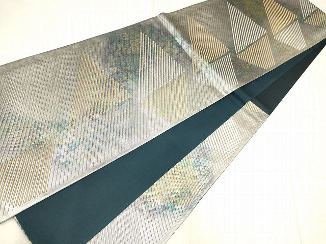 平和屋着物◎六通柄袋帯 霞幾何学文様 金銀糸 引箔 正絹 逸品 AAAL5297Bfw