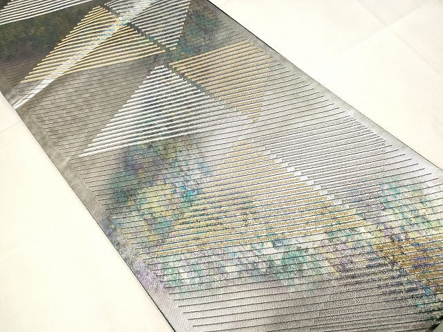 平和屋着物◎六通柄袋帯 霞幾何学文様 金銀糸 引箔 正絹 逸品 AAAL5297Bfw
