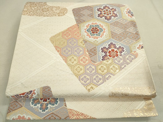 平和屋着物◎六通柄袋帯 唐織 色紙重ね吉祥花文 金糸 逸品 DAAJ2505mz