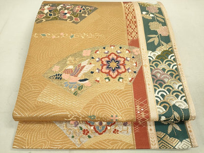 平和屋着物◎六通柄袋帯 唐織 地紙重ね花鳥文 金糸 逸品 DAAJ2536mz