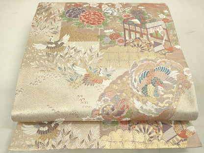 平和屋着物◎六通柄袋帯 檜扇飛鶴花松文 金糸 逸品 DAAJ2581mz