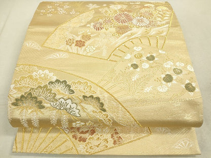 平和屋着物◎六通柄袋帯 千代 扇面花文 金糸 逸品 DAAJ2600mz