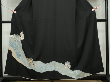 平和屋着物■豪華黒留袖 陶器花文 金彩 逸品 CAAI5866th