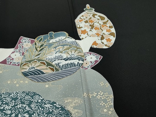 平和屋着物■豪華黒留袖 陶器花文 金彩 逸品 CAAI5866th