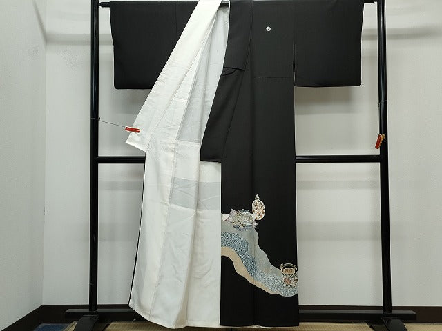 平和屋着物■豪華黒留袖 陶器花文 金彩 逸品 CAAI5866th