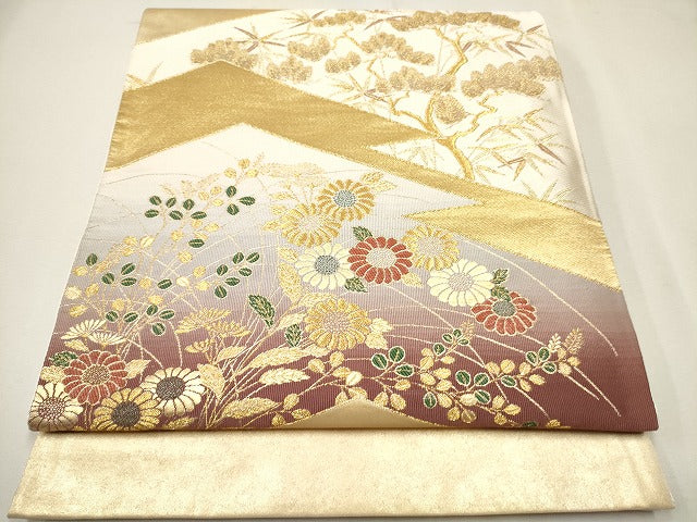 平和屋着物◎六通太鼓柄袋帯 草花文 金糸 逸品 CAAI1365ak