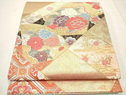 平和屋着物◎六通柄袋帯 唐織 地紙花文 金銀糸 逸品 CAAI1366ak
