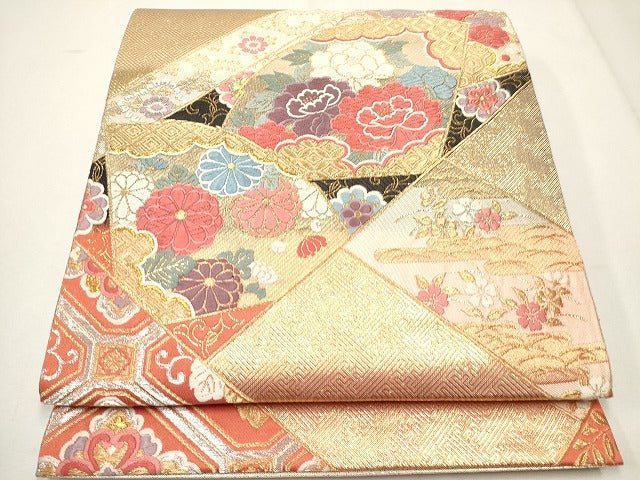 平和屋着物◎六通柄袋帯 唐織 地紙花文 金銀糸 逸品 CAAI1366ak