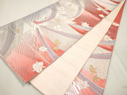 平和屋着物◎六通柄袋帯 唐織 孔雀花文 金銀糸 逸品 CAAI1368ak