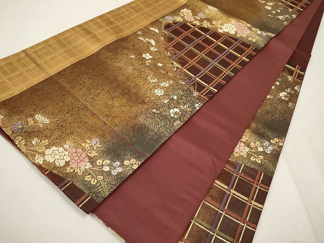 平和屋着物◎六通柄袋帯 草花文 金糸 逸品 CAAI1381ak