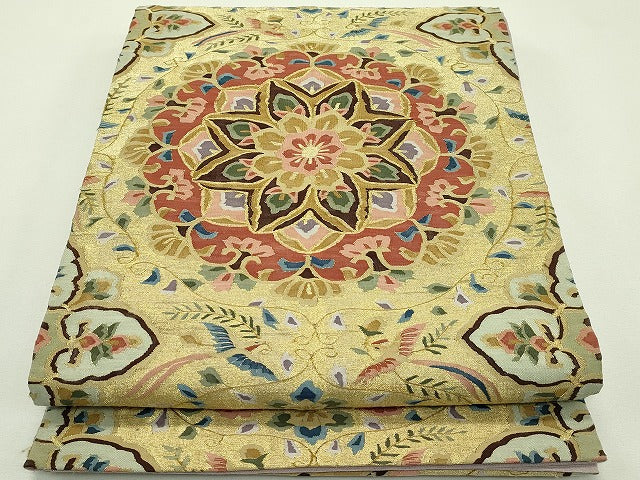 平和屋本店■極上　明綴れ　全通柄袋帯　正倉院花鳥文　金糸　逸品　CZAA1031s4