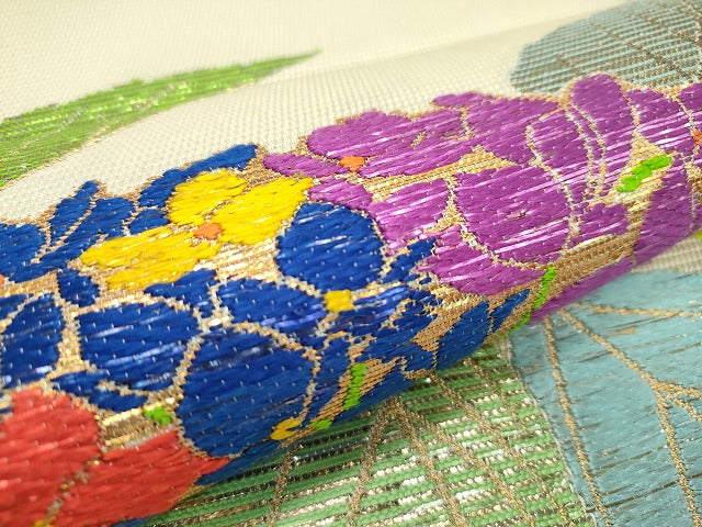 期間限定セール30％off■最高級　夏物　龍村平蔵製　六通太鼓柄　本袋帯　あぢさい錦　金糸　逸品　CZAA1038s4