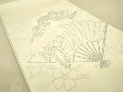 平和屋着物■太鼓柄袋帯 総刺繍 扇面花文 逸品 DAAI7828fe