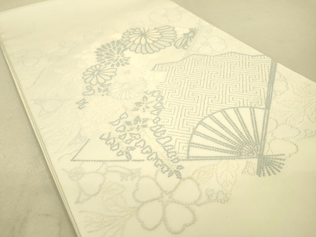 平和屋着物■太鼓柄袋帯 総刺繍 扇面花文 逸品 DAAI7828fe