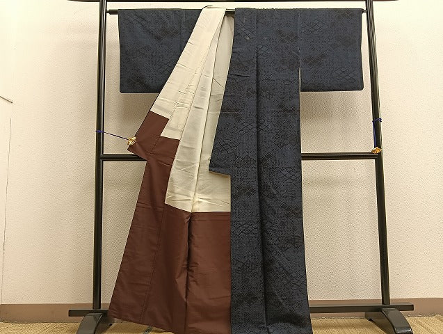 平和屋着物■上質な紬 幾何学文様 逸品 BAAK9233yc