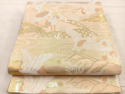 平和屋着物◎六通柄袋帯 唐織 流水籬舞鶴文 金糸 逸品 BAAK6713ea