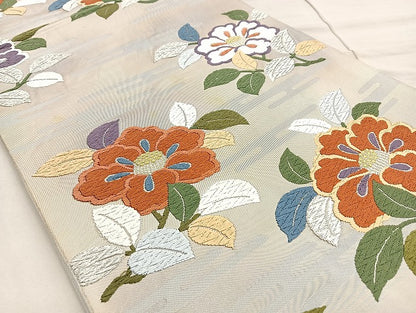 平和屋着物◎六通柄 本袋帯 唐織 手織 エ霞草花文 金銀糸 逸品 BAAK6697ea