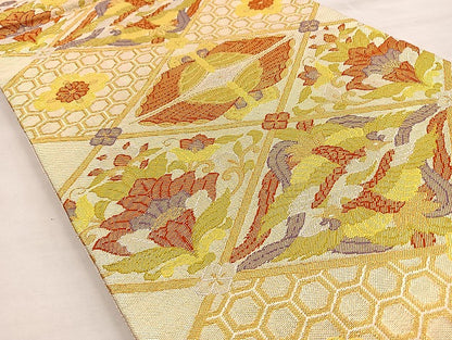 平和屋着物◎佐賀錦 六通柄袋帯 向かい鳳凰菱天井文 金糸 逸品 BAAK6721ea