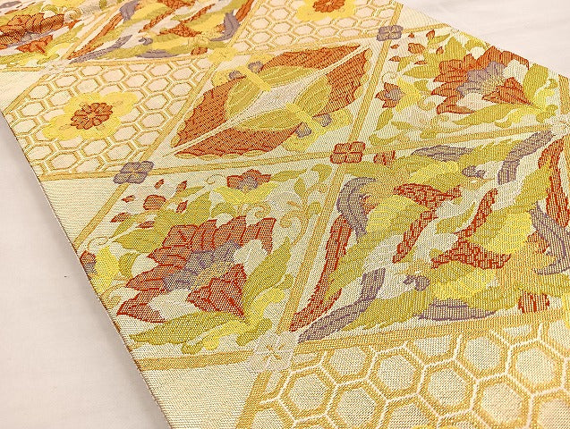 平和屋着物◎佐賀錦 六通柄袋帯 向かい鳳凰菱天井文 金糸 逸品 BAAK6721ea