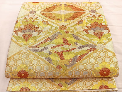 平和屋着物◎佐賀錦 六通柄袋帯 向かい鳳凰菱天井文 金糸 逸品 BAAK6721ea