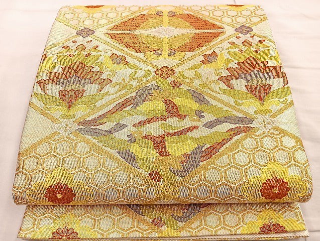 平和屋着物◎佐賀錦 六通柄袋帯 向かい鳳凰菱天井文 金糸 逸品 BAAK6721ea