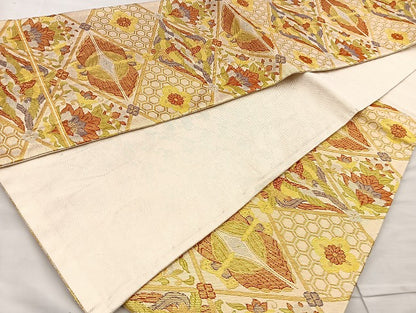平和屋着物◎佐賀錦 六通柄袋帯 向かい鳳凰菱天井文 金糸 逸品 BAAK6721ea