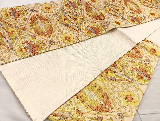 平和屋着物◎佐賀錦 六通柄袋帯 向かい鳳凰菱天井文 金糸 逸品 BAAK6721ea
