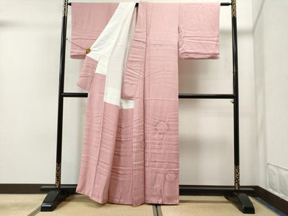 平和屋着物■付下げ　刺繍　家紋文　鴇色　逸品　CAAI8408yc