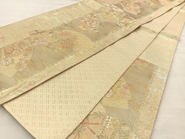 平和屋着物◎佐賀錦 六通柄袋帯 地紙花鳥間道 金糸 逸品 BAAK0240qt