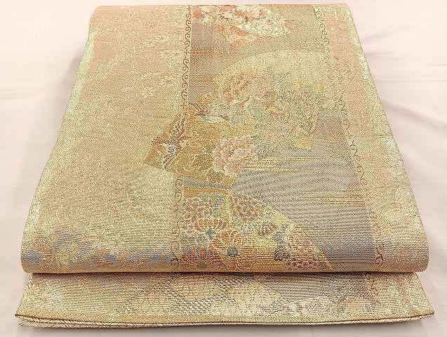 平和屋着物◎佐賀錦 六通柄袋帯 地紙花鳥間道 金糸 逸品 BAAK0240qt