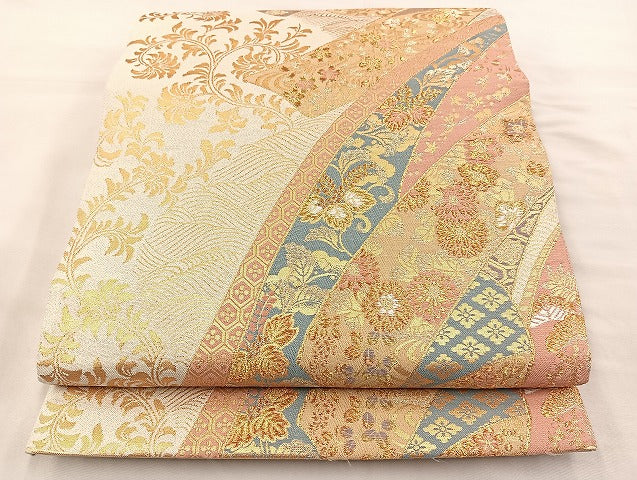 平和屋着物◎六通柄袋帯 熨斗名物裂 金糸 逸品 BAAK0261qt