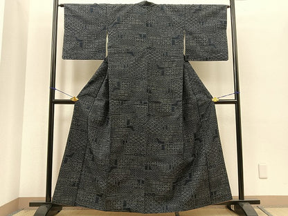 平和屋着物■上質な紬 幾何学模様 逸品 BAAK9083yt