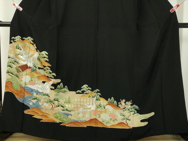 平和屋着物■豪華黒留袖　刺繍　飛鶴風景文　金銀糸　逸品　CAAI2201id