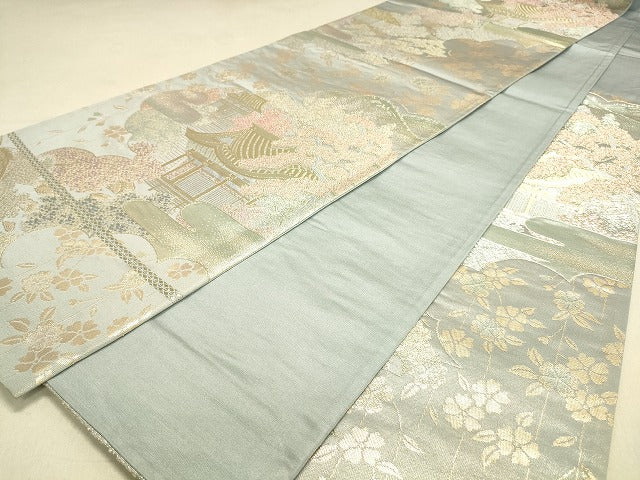 平和屋着物◎六通柄袋帯 風景花文 金銀糸 逸品 DAAJ4057re
