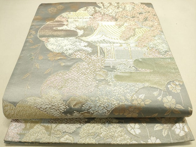 平和屋着物◎六通柄袋帯 風景花文 金銀糸 逸品 DAAJ4057re