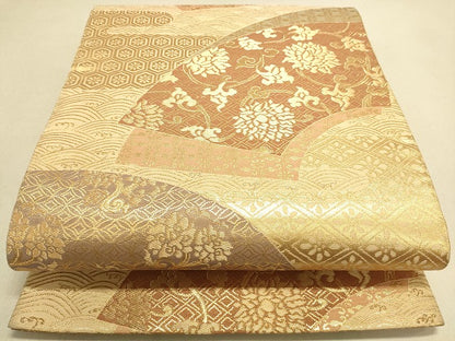 平和屋着物◎六通柄袋帯 地紙重ね吉祥花文 金糸 逸品 DAAJ4061re