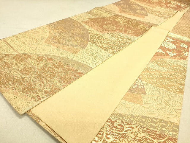 平和屋着物◎六通柄袋帯 地紙重ね吉祥花文 金糸 逸品 DAAJ4061re