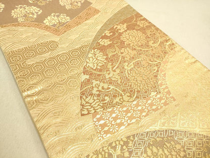 平和屋着物◎六通柄袋帯 地紙重ね吉祥花文 金糸 逸品 DAAJ4061re