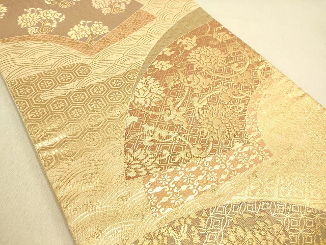 平和屋着物◎六通柄袋帯 地紙重ね吉祥花文 金糸 逸品 DAAJ4061re