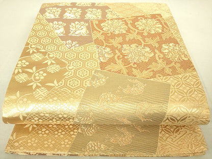 平和屋着物◎六通柄袋帯 色紙重ね名物裂花文 金糸 逸品 DAAJ4098re