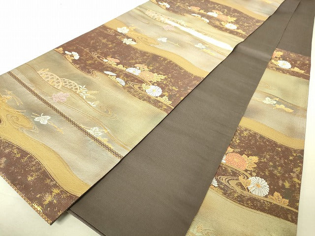 平和屋着物◎六通柄袋帯 みかげ錦 菊華流水文 金糸 引箔 逸品 DAAJ4096re