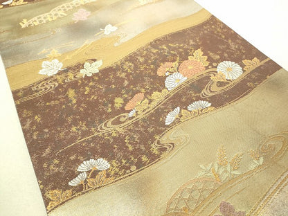 平和屋着物◎六通柄袋帯 みかげ錦 菊華流水文 金糸 引箔 逸品 DAAJ4096re
