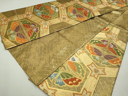 平和屋着物◎六通柄袋帯 舞蝶文 金糸 逸品 CAAI3744ku