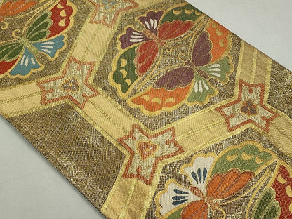 平和屋着物◎六通柄袋帯 舞蝶文 金糸 逸品 CAAI3744ku