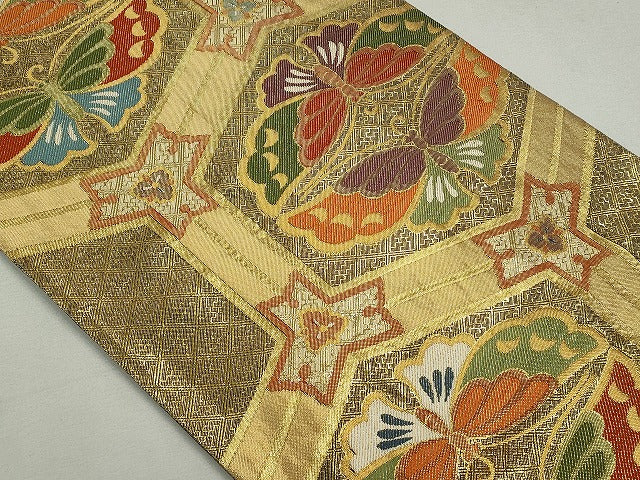 平和屋着物◎六通柄袋帯 舞蝶文 金糸 逸品 CAAI3744ku