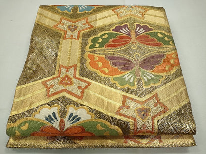 平和屋着物◎六通柄袋帯 舞蝶文 金糸 逸品 CAAI3744ku