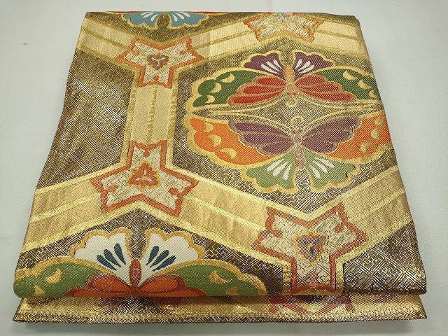 平和屋着物◎六通柄袋帯 舞蝶文 金糸 逸品 CAAI3744ku