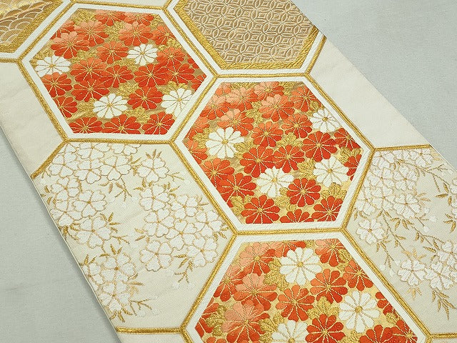 平和屋着物◎六通柄袋帯 亀甲舞花文 金糸 逸品 CAAI3763ku