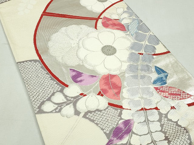 平和屋着物◎六通柄袋帯 草花文 プラチナ箔二重織 逸品 CAAI3758ku