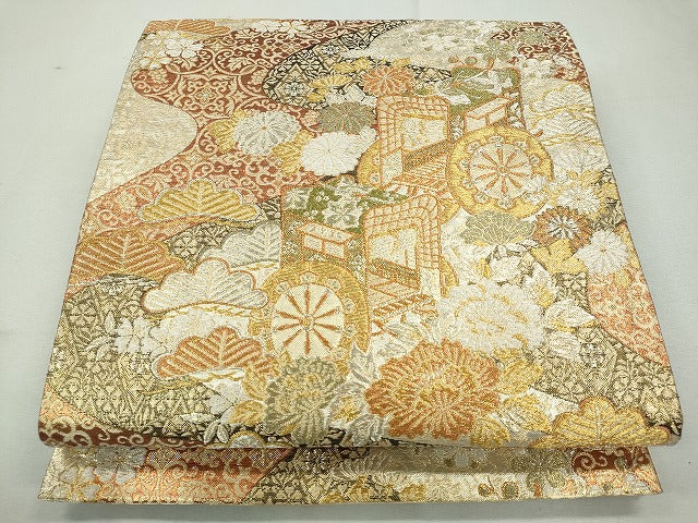 平和屋着物◎六通柄袋帯 流水御所車草花文 金銀糸 逸品 CAAI3764ku